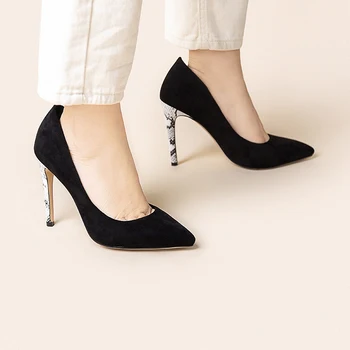 Moda do Salto alto Flannelette Sapatos femininos Outono saltos escritório para as mulheres, senhoras vestido preto sapatos