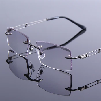 Moda sem aro, Homens de Alta Qualidade de Óculos de Leitura Cinza Presbiopia Óculos Masculino de Diamante da Borda de Corte Óculos Velhos gafas