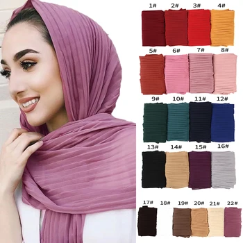 Moda simples dobra de bolha lenço de seda rugas longa faixa xales hijab de deformação pashmian muçulmano lenços/cachecol