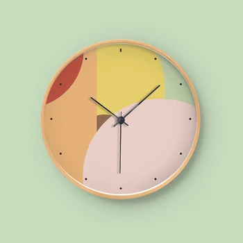 Moderna Madeira Maciça Silêncio Gradiente Circular Imagem De Impressão Relógio De Parede Design De Moldura De Relógio Eletrônico De Viver Quarto Relógio De Parede Deco