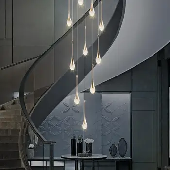 Moderno Escada Lustre De Iluminação Criativa De Cristal Pendurado No Teto Lâmpada De Villa De Giro Escada Longa Interior Lustre