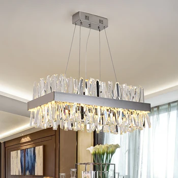 Moderno pendurado um lustre para sala de estar de Luxo retângulo ilha de cozinha lâmpadas de cristal cromo led lustres para sala de jantar