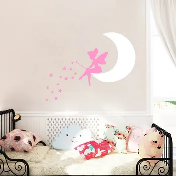 Moon Fairy DIY Estrelas dos desenhos animados de Vinil Art Adesivo de Parede para Meninas, Decoração do Quarto do Bebê