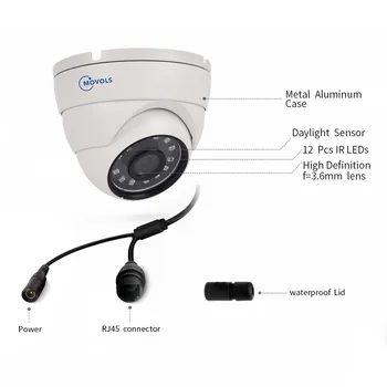 Movols 3,6 milímetros Lente Grande Angular de Metal POE Camera IP de 1080P de Segurança ao ar livre ONVIF Rede de Vigilância CCTV da Abóbada do ipcam