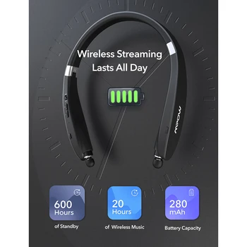 Mpow Asas Fones de ouvido sem Fio Dobrável Decote Fones de ouvido Bluetooth com cVc6.0 de cancelamento de Ruído de Microfone Chamada de Vibração Saco de transporte