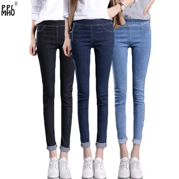 Mulheres Básicas do Fundo magro lápis calças vintage Elástica calças jeans Plus size trecho mãe calças de brim das mulheres do namorado de jeans