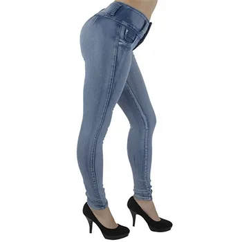 Mulheres Casual Jeans De Cintura Alta Magrinho De Bunda Levantamento Elástico Bodycon Lápis Sexy Flexões De Quadril Algodão, Calças De Brim De Senhoras Femme Calças Jeans