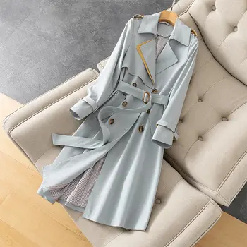 Mulheres Clássico Double Breasted Trench Coat 2020 Outono Nova-coreano Cinto Feminino Blusão de Moda Elegante Casaco Longo 4XL Y577