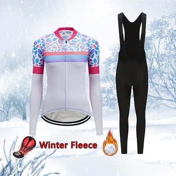 Mulheres De Inverno De Roupas Bicicleta 2021 Quente Térmico De Lã De Ciclismo Jersey Bib Conjunto Mallot Kit Feminino Bicicleta Vestuário Mtb Vestido De Terno