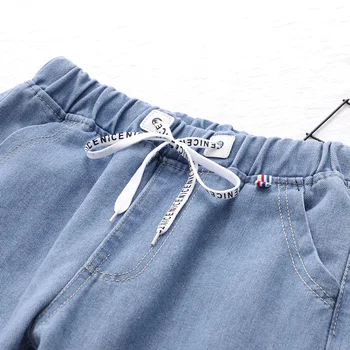 Mulheres Jeans Azul Bordado Da Letra Riscada Lavado Lápis Casual, De Jeans, Calças De 2020 Outono Cintura Elástica Senhoras De Calças Básicas