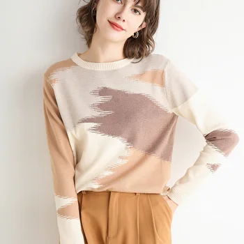Mulheres Suéter de Cashmere Outono e inverno 2020 Quente O Decote da camisola Solta de Moda Casual do Pulôver