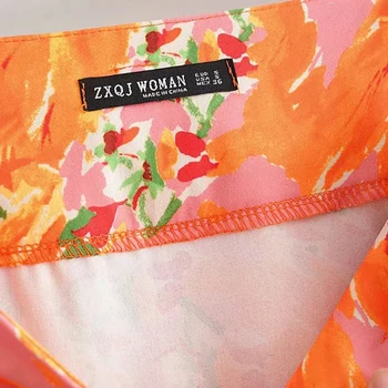 Mulheres da Moda Laranja Za Mini Saias 2019 Feminino Floral Impressão de Cintura Alta Com Cinto Chique Streetwear Saia faldas mujer moda 2019