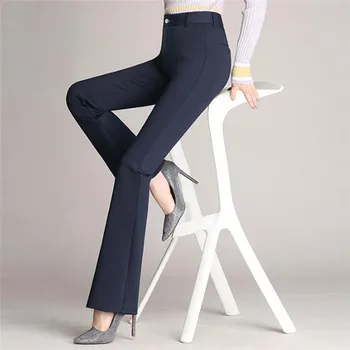 Mulheres de Calça Casual Solta Slim Queimado Calças de Cintura Alta Formal Calças Para Mulher Magrinha Sólido Senhora do Escritório Desgaste Plus Size