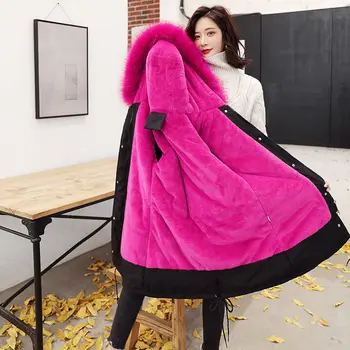 Mulheres parka moda, mulher de casaco de inverno 2020 novas peles mais de veludo espessamento com gola de pele coreano solta jaqueta mulher