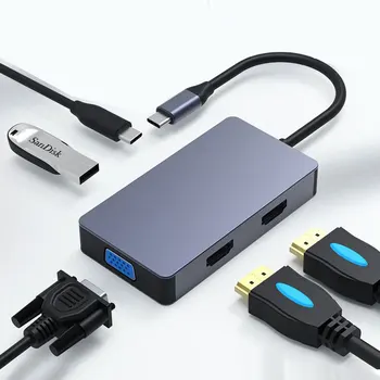 Multi USB 3.0 duplo HDMI 4K Adaptador Divisor 3 portas USB HUB USB-C Tipo C para o MacBook hub USB Portátil estação de ancoragem