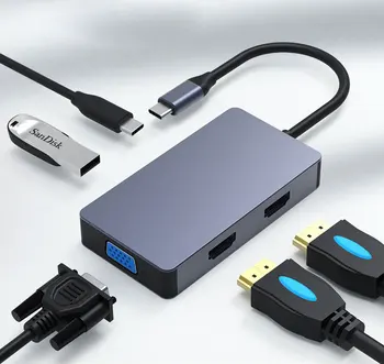 Multi USB 3.0 duplo HDMI 4K Adaptador Divisor 3 portas USB HUB USB-C Tipo C para o MacBook hub USB Portátil estação de ancoragem