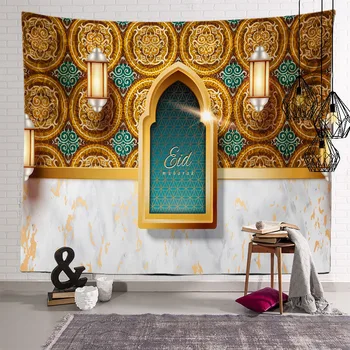 Muçulmano de Eid Mubarak Impressão Tapeçaria Impermeável pele de Pêssego Oração de Jantar Pendurado na Parede Tapeçarias Ramadan Karim Decoração Sala de estar