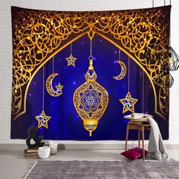 Muçulmano de Eid Mubarak Impressão Tapeçaria Impermeável pele de Pêssego Oração de Jantar Pendurado na Parede Tapeçarias Ramadan Karim Decoração Sala de estar