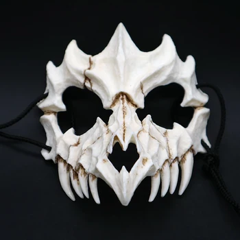 Máscara Do Partido Dentes Longos Demônio Samurai Branco Osso Máscara De Tengu Dragão Yaksa Tigre Resina Máscara De Cosplay Adereços Halloween Acessórios