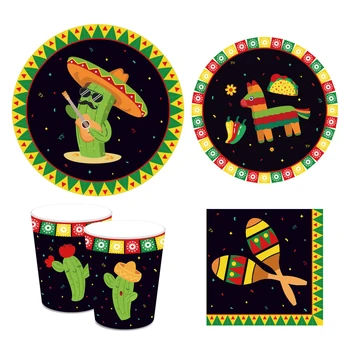 México, Cinco de Mayo Talheres Descartáveis Decorações do Partido Conjuntos de Caixa de Cactus Placas de Guardanapo, Copos Mexicano Favores do Partido Suprimentos