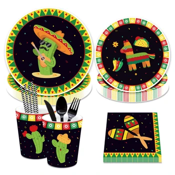 México, Cinco de Mayo Talheres Descartáveis Decorações do Partido Conjuntos de Caixa de Cactus Placas de Guardanapo, Copos Mexicano Favores do Partido Suprimentos