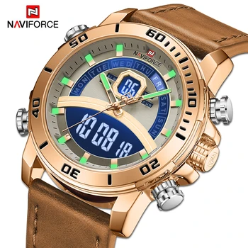 NAVIFORCE Homens Relógios do Esporte Militar Luminoso Digital de Quartzo relógio de Pulso Masculino de Luxo Ouro 3ATM Waterproof Relógio Relógio Masculino
