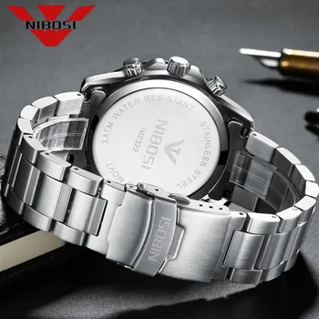 NIBOSI 2020 Homens Relógios Cronómetro Data de Mãos Luminosas de Couro Genuíno 30M Impermeável Relógio Homem Relógios de Quartzo Homens Relógio de Desporto
