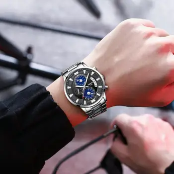 NIBOSI Marca de Luxo Homens Cronógrafo de Quartzo Relógio Homens a Moda Militar Desporto Relógios de pulso de Couro Impermeável Analógico Masculino Relógio