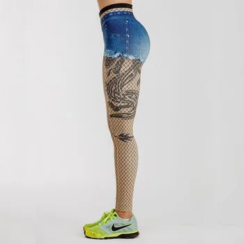 NORMOV de Fitness Mulheres Leggings Sexy Arrastão Impresso Poliéster Legging de Treino de Cintura Alta Push-Up Slim Leggings Mujer