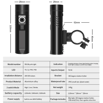 NOVO e Poderoso XHP90 mini Lanterna elétrica do DIODO emissor De Luz de Bicicleta XHP50 Lanterna T6 USB Recarregável de Ciclismo Clipe de L2 como o poder bank3200mAh