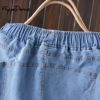 Namorado Jeans de Cintura Alta Harém de Perna Larga Calças para Mulheres de Calças Casuais Elástico na Cintura Tamanho, Mais Solto, Denim, Calças XL - 4XL