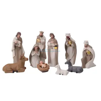 Natividade Estatueta Conjunto de Nascimento de Jesus Cristo Figuras Chrismas História Estátua Conjunto de 10pcs