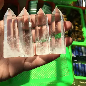Natural de Cristal de Quartzo incolor Transparência de Quartzo Ponto de Cura Pedra de Prismas Hexagonais 50-60mm Obelisco Varinha de Decoração de Casa de Pedra