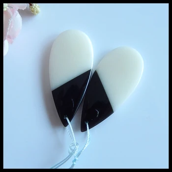 Natural de pedra preciosa jade Branco com Obsidiana, intarsia forma de coração moda das mulheres Brincos de Pérolas,40x18x4mm,8.2 g