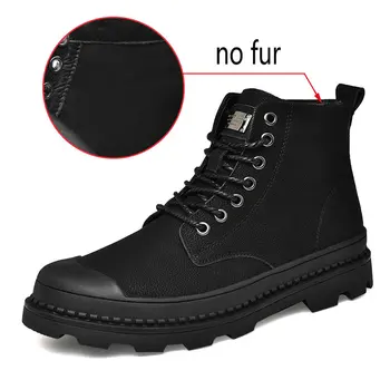 Negra Quente de Inverno Homens Botas de Couro Genuíno Ankle Boots Homens de Inverno Sapatos de Trabalho Homens Militar Fur Botas de Neve para Homens Botas