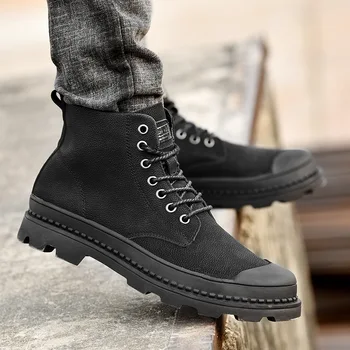 Negra Quente de Inverno Homens Botas de Couro Genuíno Ankle Boots Homens de Inverno Sapatos de Trabalho Homens Militar Fur Botas de Neve para Homens Botas