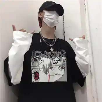 NiceMix Streetwear Harajuku Tshirt Mulheres De Retalhos De Impressão Gótico De Manga Comprida T-Shirt Das Mulheres Coreano Roupas Sudadera Para Mulher
