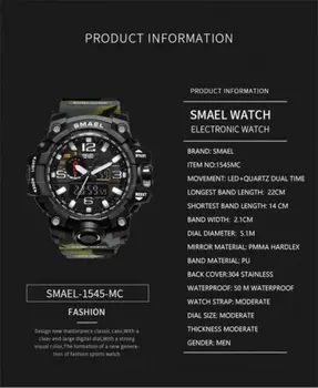 NoEnName_Nul SMAEL Mens Militar Relógio Duplo Display Digital Eletrônica de Relógios de pulso Navio Livre