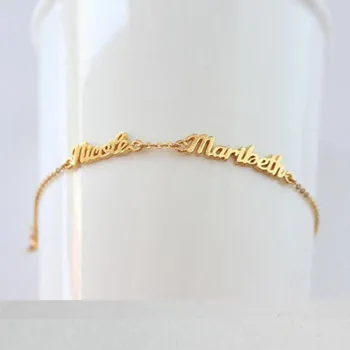 Nome personalizado Braceletes Duplos Nomes de Pulseiras Para Mulheres Corrente de Ouro jóia de aço inoxidável dois Placa de identificação de Jóias de Prata BFF