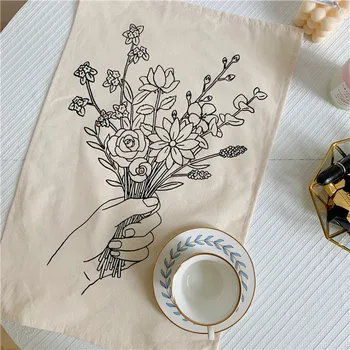Nordic Ins Pano de Parede HangingTapestry Flor coreano Tecido desenhado à Mão Dormitório de Decoração de Quarto de Guardanapo Tapeçaria Apartamento Boêmio #1