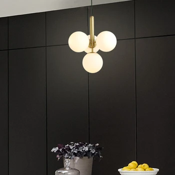 Nordic branco Bola de Vidro Lustre pós-moderno, de 4 de luz de Sala de Jantar bar cozinha quarto Criativa lustre luminária de suspensão