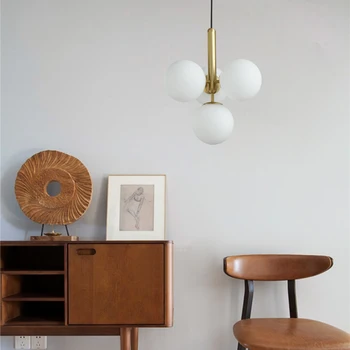 Nordic branco Bola de Vidro Lustre pós-moderno, de 4 de luz de Sala de Jantar bar cozinha quarto Criativa lustre luminária de suspensão
