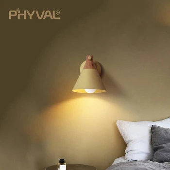 Nordic madeira maciça Lâmpada de Parede Moderna minimalista Macaron candeeiro de Quarto, sala de estar criativo de cabeceira, candeeiros de parede Saia de Parede de luz