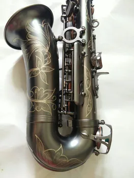 Nova Retro Saxofone Alto Eb Único Fosco Preto Niquelado Superfície Esculpida E Televisão Instrumento Sax Com O Caso