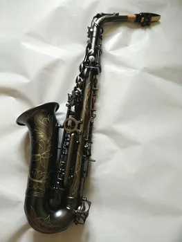 Nova Retro Saxofone Alto Eb Único Fosco Preto Niquelado Superfície Esculpida E Televisão Instrumento Sax Com O Caso