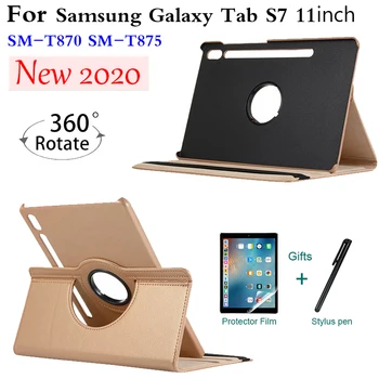 Nova Rotação de 360 capa de Couro PU Para Samsung Galaxy Tab S7 2020 SM-T870 SM-T875 SM-T876 11 polegadas Tablet Funda Capa Capa+Película+Caneta