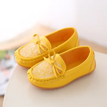 Novo 2020 Filhos Bebê Meninas Crianças Sapatos de Couro Amarelo Para Meninas da Escola Princesa de Cristal Sapatos 4 5 6 7 8 10 12 Anos de idade