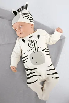 Novo 2020 Moda dos desenhos animados de Algodão de Mangas compridas Zebra Menino Menina Macaquinho+Cap 2Pcs Infantil Vestuário Roupas Roupas de Bebê Recém-nascido