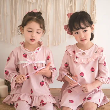 Novo 2pcs/set Crianças Pijama Baby Bay Meninas de Renda Pijamas de Mangas compridas, roupas de Lazer de Crianças Pijama de Menina, Estilo de Vestuário de 2 a 10 Anos