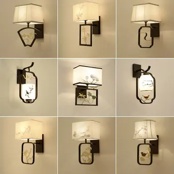Novo Chinês de lâmpada sala de estar de plano de fundo lâmpada de parede moderna, criativa, simples quarto de cabeceira lâmpada Hotel Villa corredor tecido lâmpada de parede